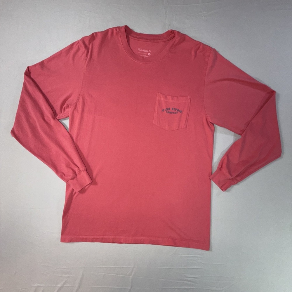 5/25 Fish Hippie Co Men's Size M Long Sleeve Pocket T-Shirt Red 100% Cotton